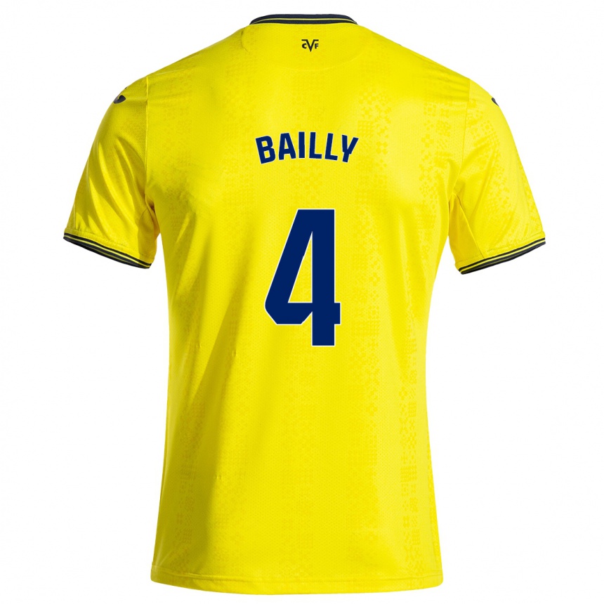 Kids Football Eric Bailly #4 Yellow Black Home Jersey 2024/25 T-Shirt Za