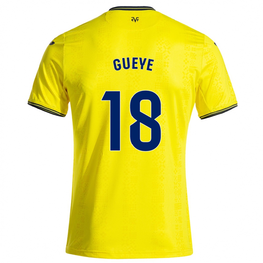 Kids Football Pape Gueye #18 Yellow Black Home Jersey 2024/25 T-Shirt Za