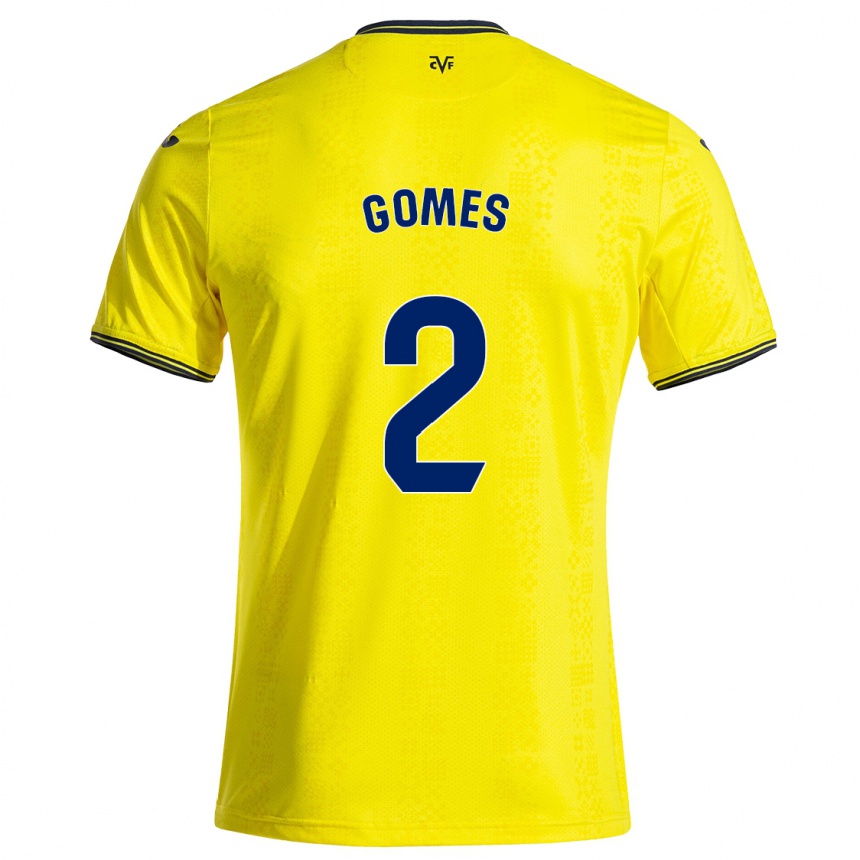 Kids Football Vique Gomes #2 Yellow Black Home Jersey 2024/25 T-Shirt Za