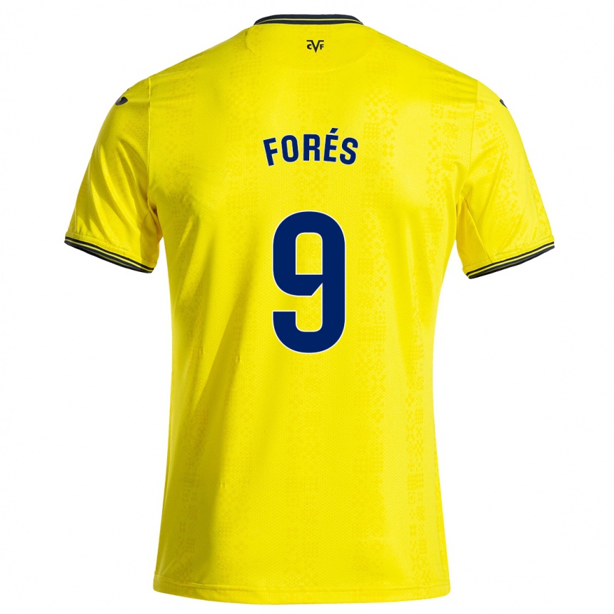 Kids Football Álex Forés #9 Yellow Black Home Jersey 2024/25 T-Shirt Za