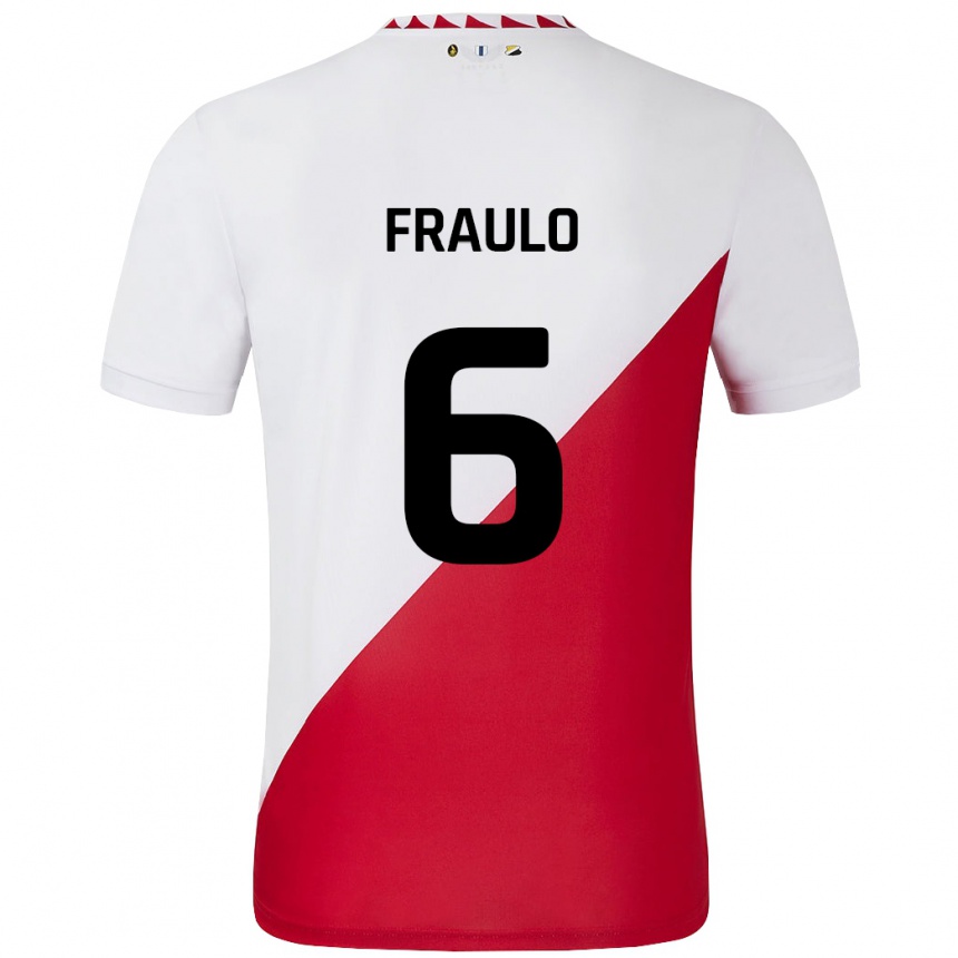 Kids Football Oscar Fraulo #6 White Red Home Jersey 2024/25 T-Shirt Za