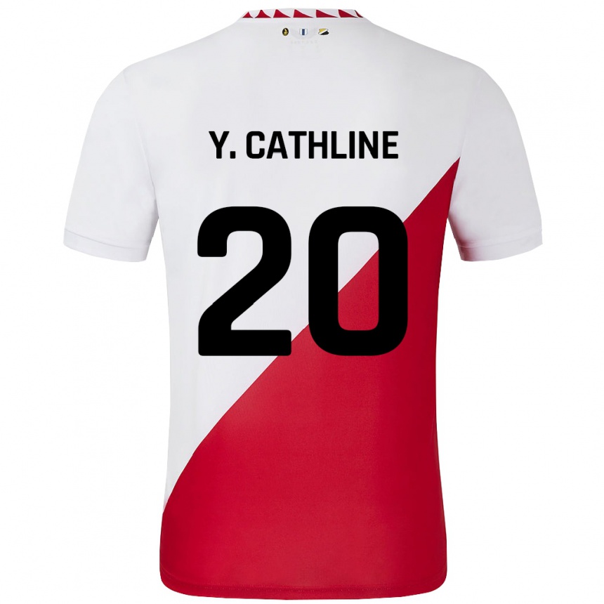 Kids Football Yoann Cathline #20 White Red Home Jersey 2024/25 T-Shirt Za