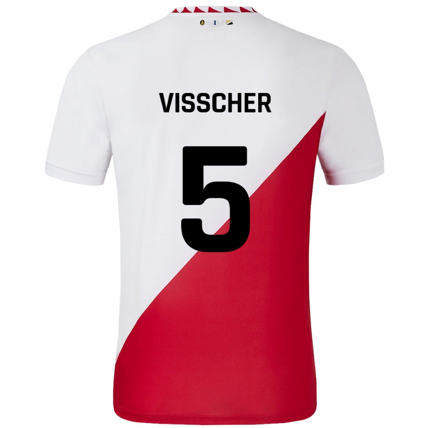 Kids Football Amber Visscher #5 White Red Home Jersey 2024/25 T-Shirt Za