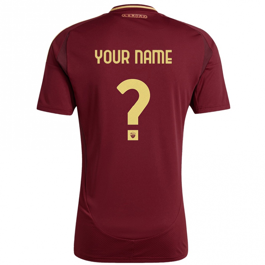 Kids Football Your Name #0 Red Brown Gold Home Jersey 2024/25 T-Shirt Za