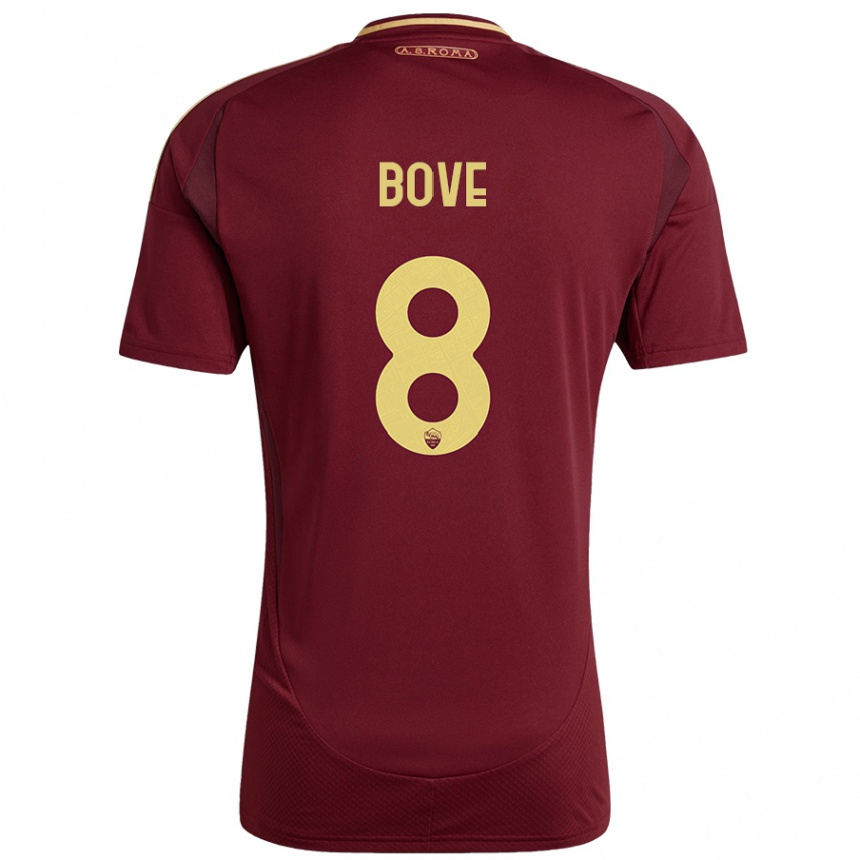 Kids Football Edoardo Bove #8 Red Brown Gold Home Jersey 2024/25 T-Shirt Za