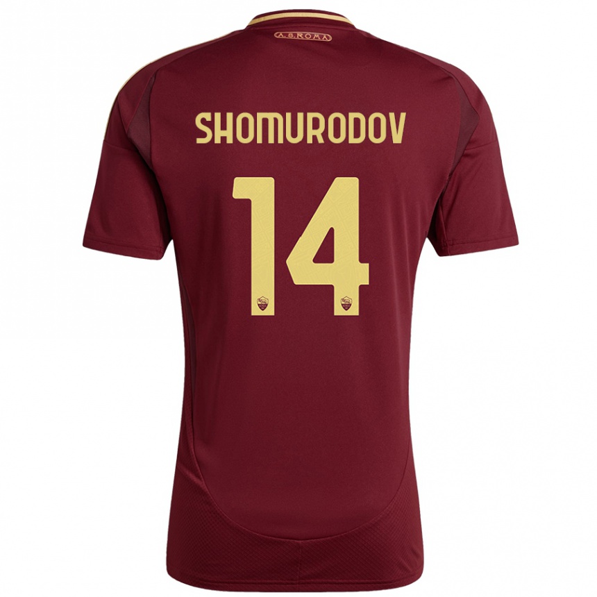 Kids Football Eldor Shomurodov #14 Red Brown Gold Home Jersey 2024/25 T-Shirt Za