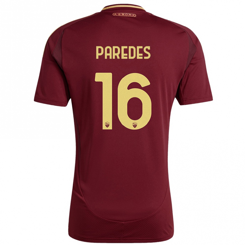 Kids Football Leandro Paredes #16 Red Brown Gold Home Jersey 2024/25 T-Shirt Za