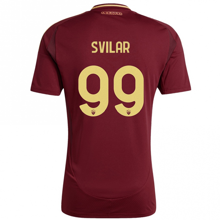 Kids Football Mile Svilar #99 Red Brown Gold Home Jersey 2024/25 T-Shirt Za