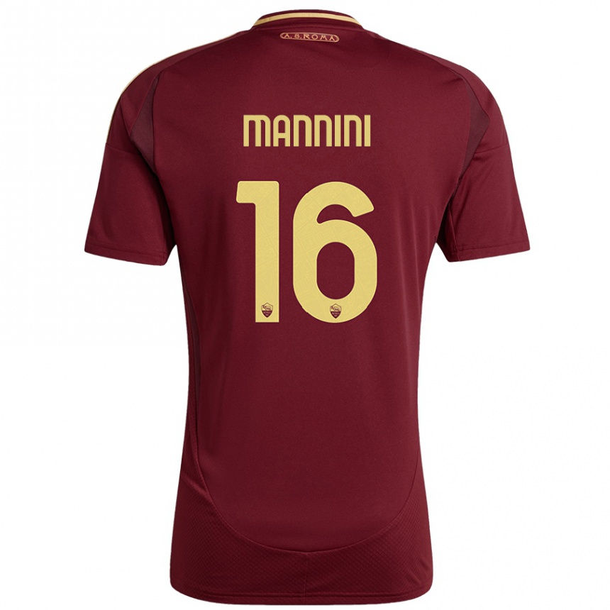 Kids Football Mattia Mannini #16 Red Brown Gold Home Jersey 2024/25 T-Shirt Za