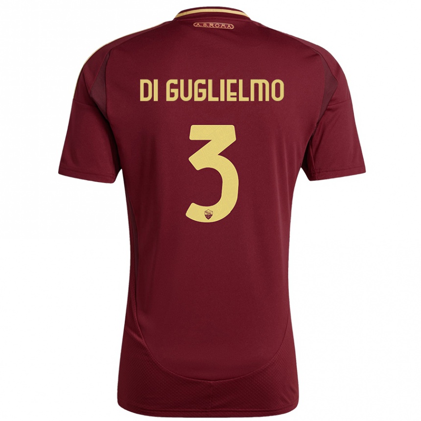 Kids Football Lucia Di Guglielmo #3 Red Brown Gold Home Jersey 2024/25 T-Shirt Za