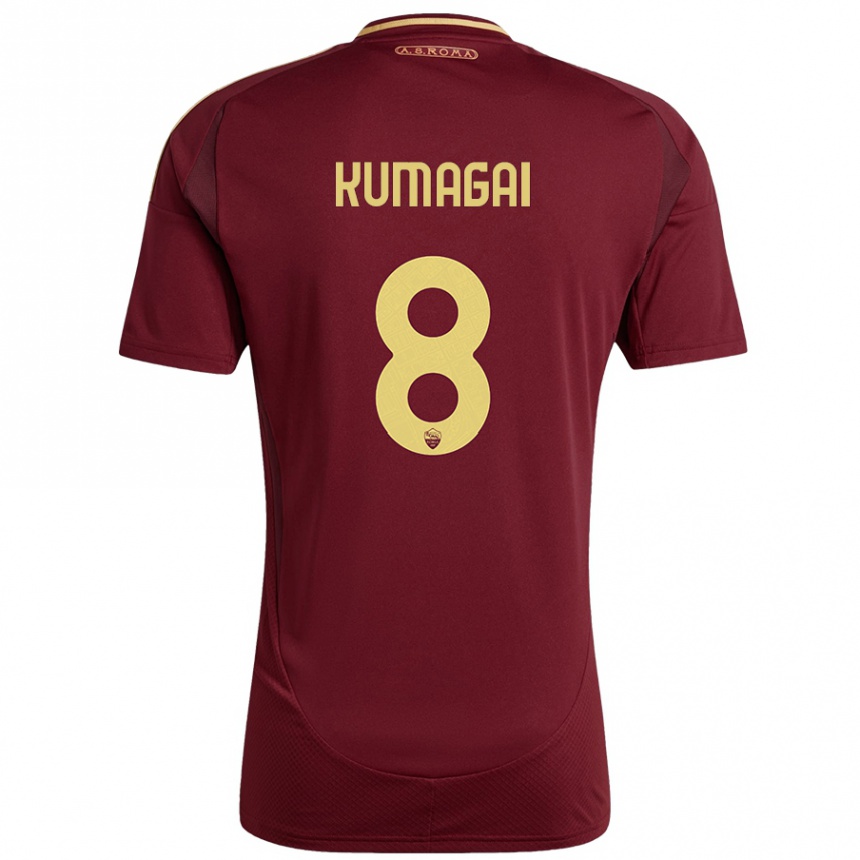 Kids Football Saki Kumagai #8 Red Brown Gold Home Jersey 2024/25 T-Shirt Za