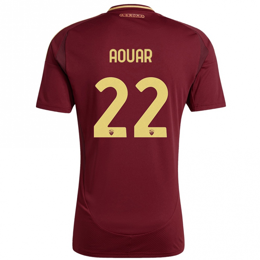 Kids Football Houssem Aouar #22 Red Brown Gold Home Jersey 2024/25 T-Shirt Za