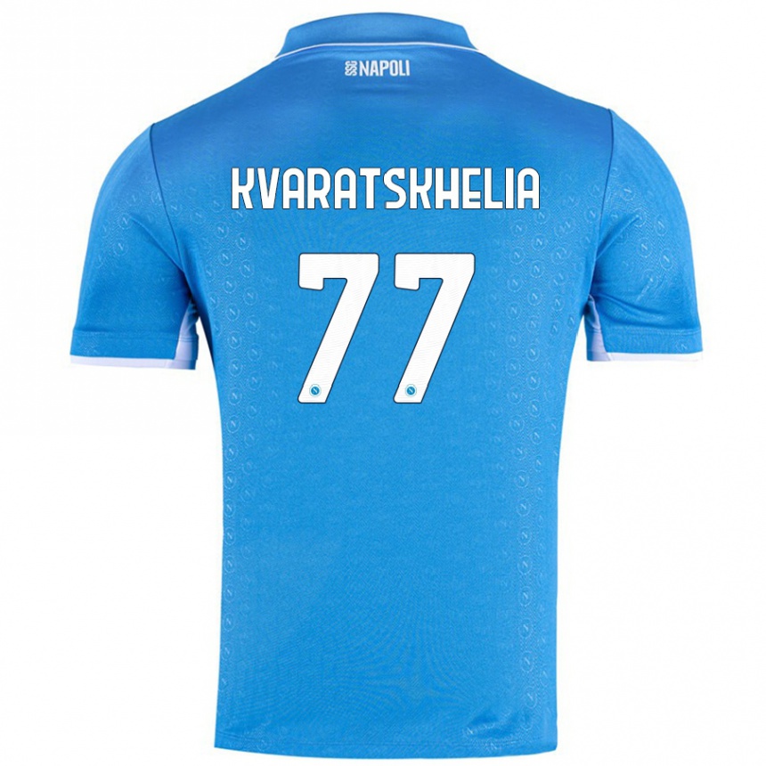 Kids Football Khvicha Kvaratskhelia #77 Sky Blue Home Jersey 2024/25 T-Shirt Za