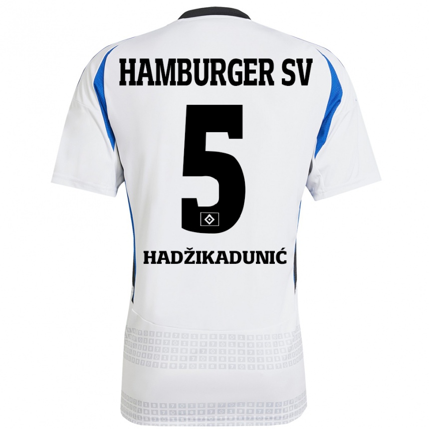 Kids Football Dennis Hadzikadunic #5 White Blue Home Jersey 2024/25 T-Shirt Za