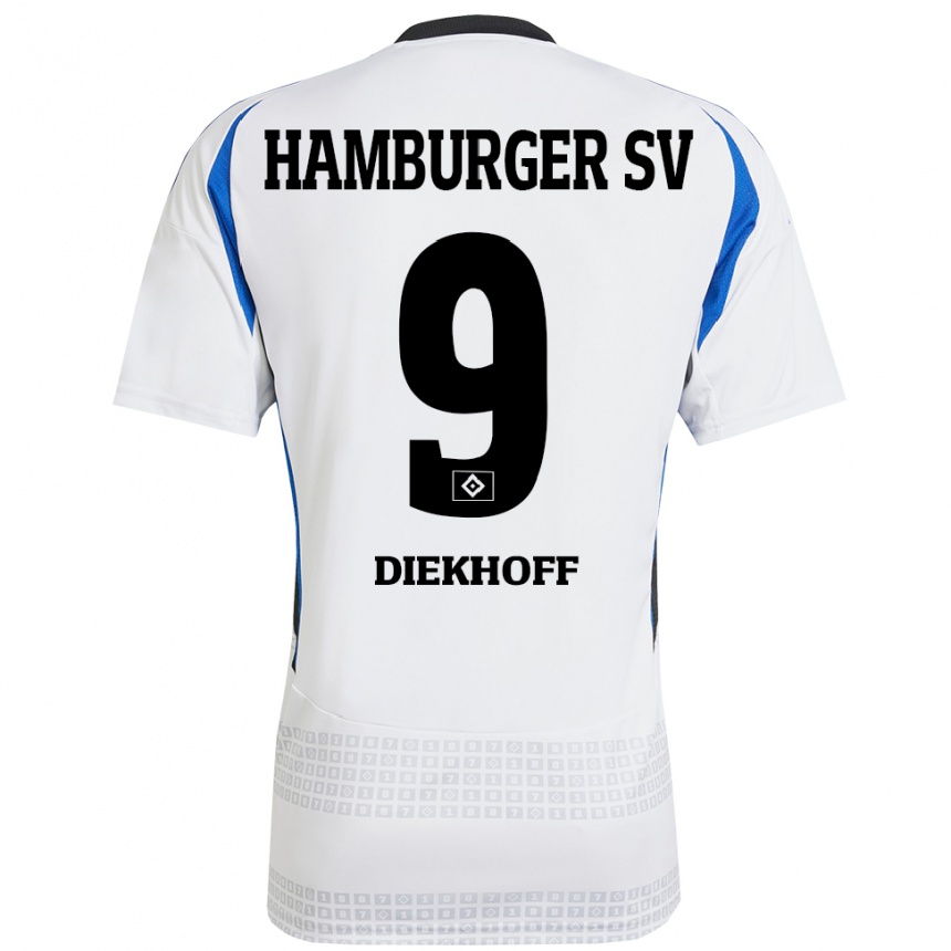 Kids Football Henrike Diekhoff #9 White Blue Home Jersey 2024/25 T-Shirt Za