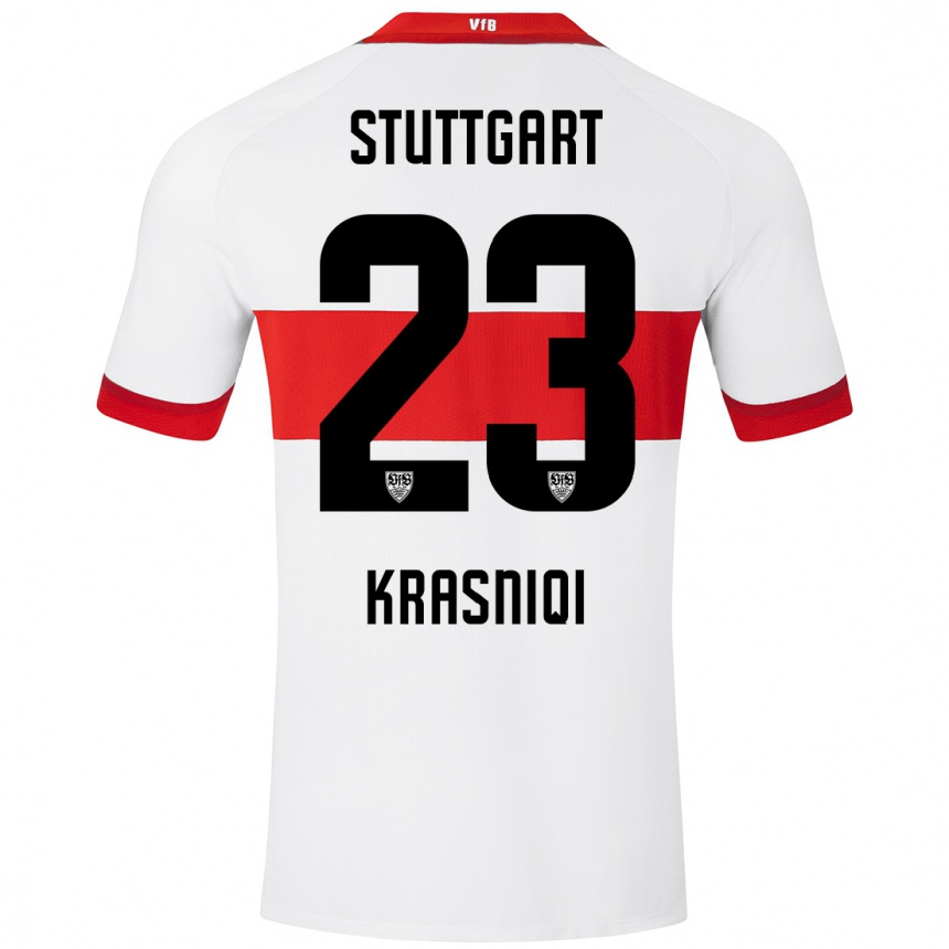 Kids Football Elton Krasniqi #23 White Red Home Jersey 2024/25 T-Shirt Za