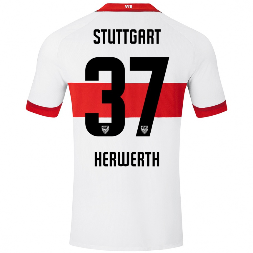 Kids Football Maximilian Herwerth #37 White Red Home Jersey 2024/25 T-Shirt Za