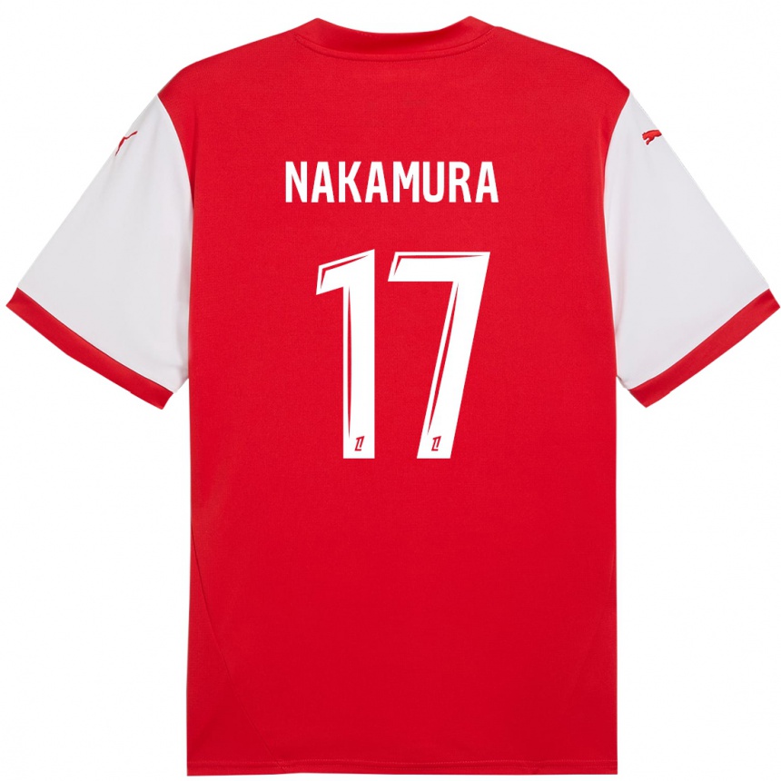 Kids Football Keito Nakamura #17 Red White Home Jersey 2024/25 T-Shirt Za