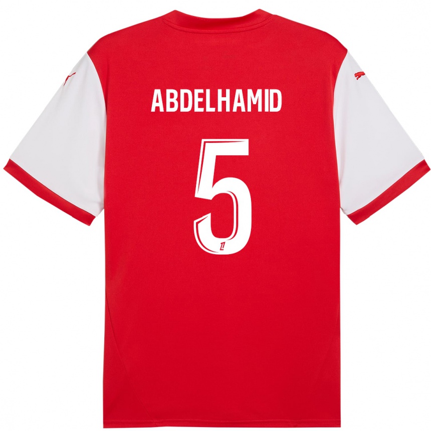 Kids Football Yunis Abdelhamid #5 Red White Home Jersey 2024/25 T-Shirt Za