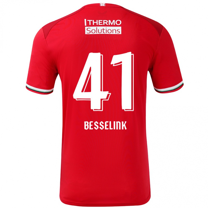 Kids Football Gijs Besselink #41 Red White Home Jersey 2024/25 T-Shirt Za