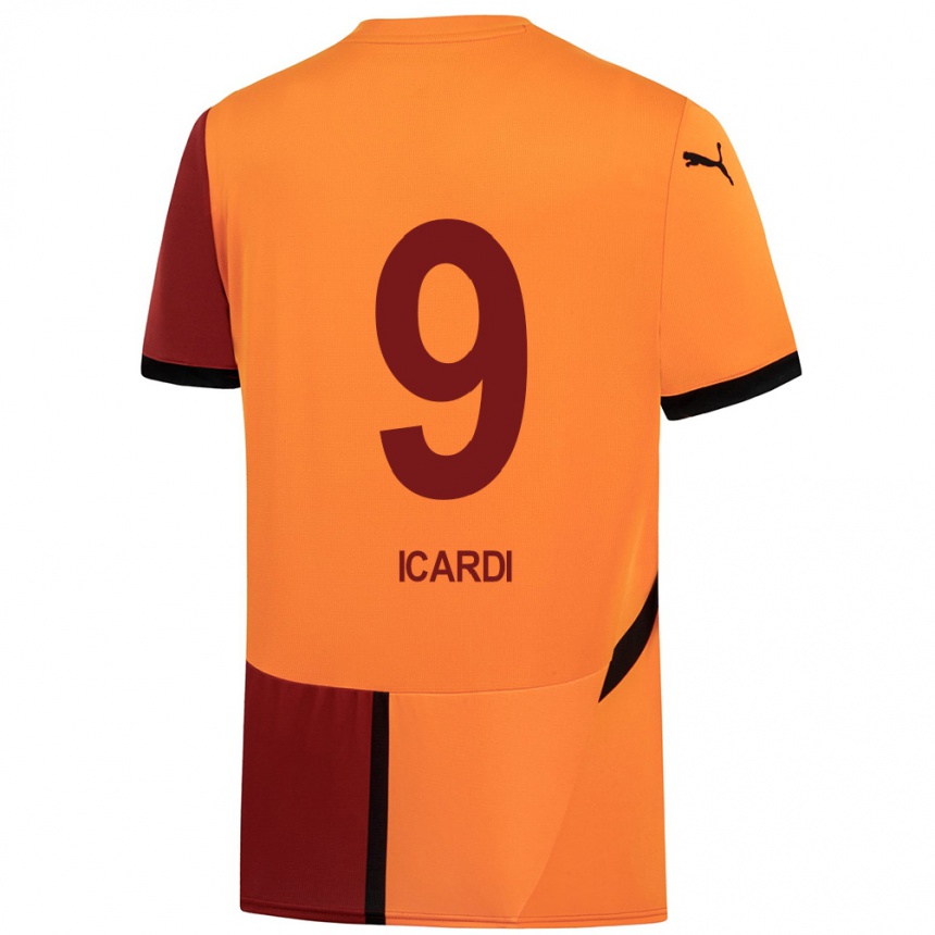 Kids Football Mauro Icardi #9 Yellow Red Home Jersey 2024/25 T-Shirt Za