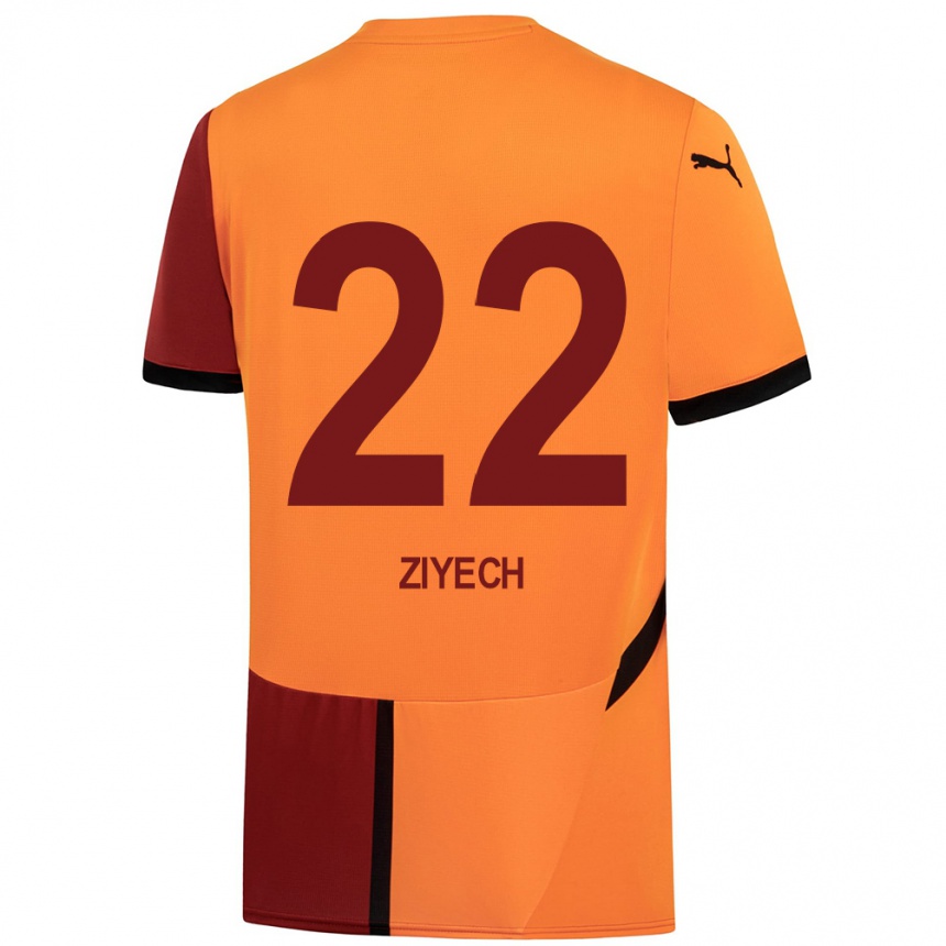 Kids Football Hakim Ziyech #22 Yellow Red Home Jersey 2024/25 T-Shirt Za