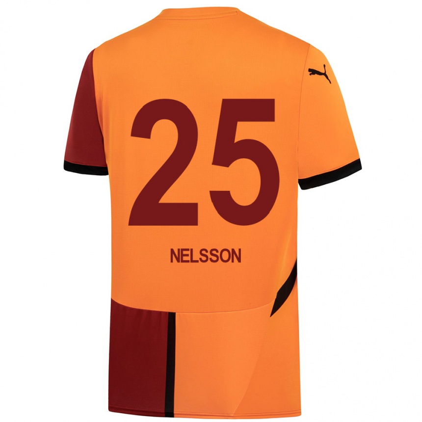 Kids Football Victor Nelsson #25 Yellow Red Home Jersey 2024/25 T-Shirt Za