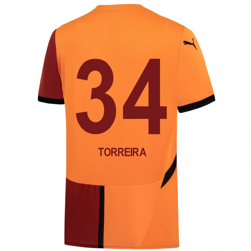 Kids Football Lucas Torreira #34 Yellow Red Home Jersey 2024/25 T-Shirt Za