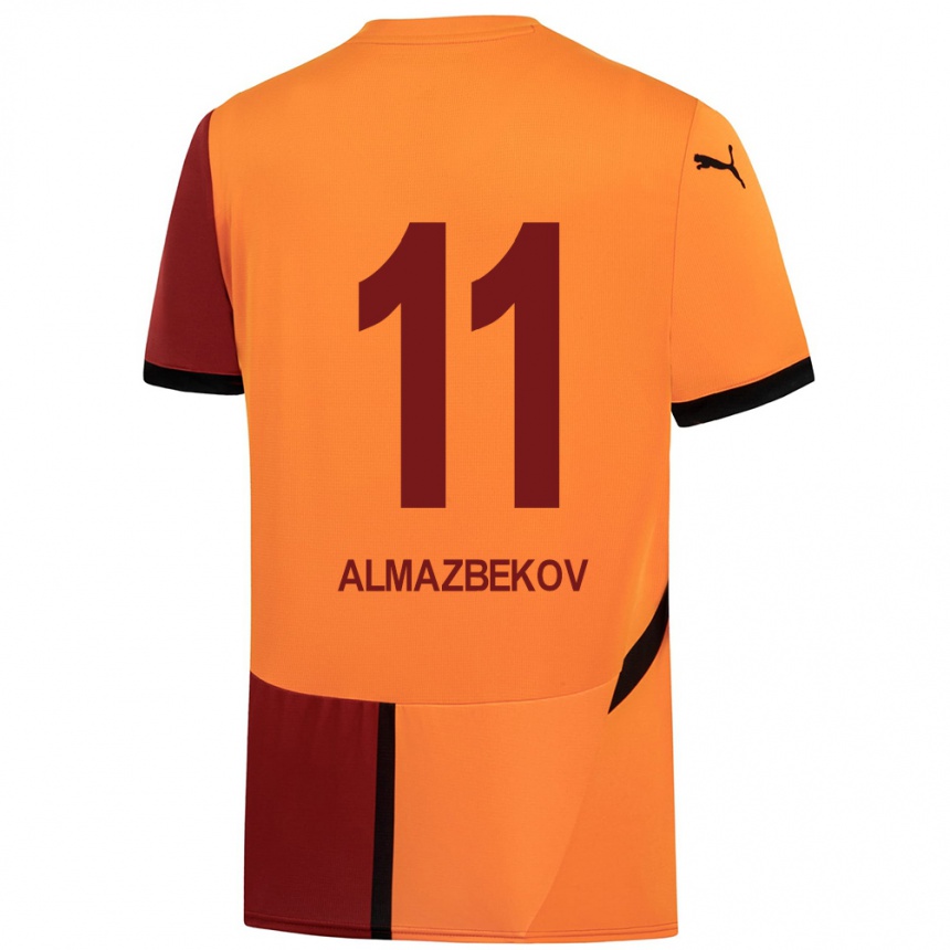 Kids Football Beknaz Almazbekov #11 Yellow Red Home Jersey 2024/25 T-Shirt Za