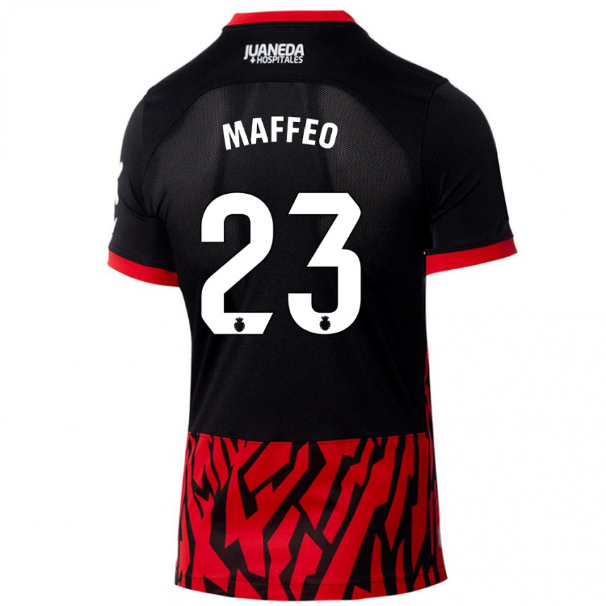 Kids Football Pablo Maffeo #23 Black Red Home Jersey 2024/25 T-Shirt Za