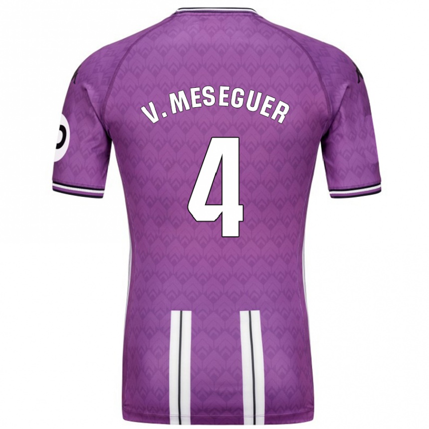 Kids Football Víctor Meseguer #4 Purple White Home Jersey 2024/25 T-Shirt Za