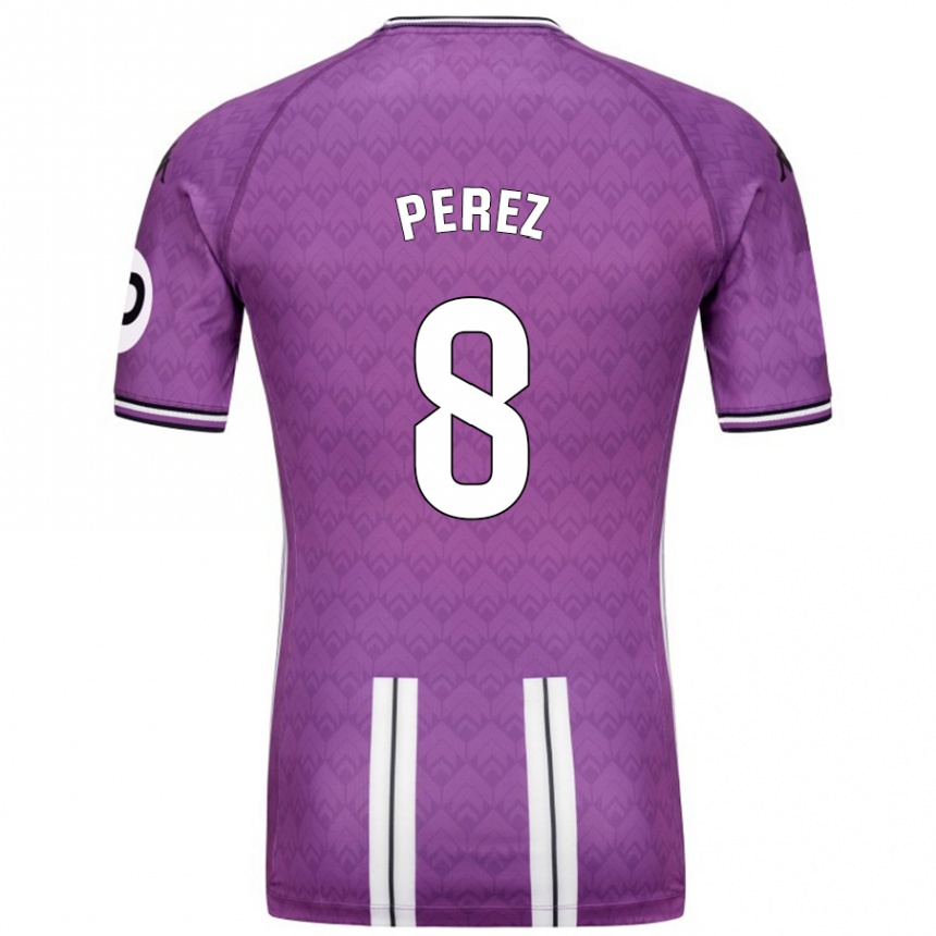 Kids Football Kike Pérez #8 Purple White Home Jersey 2024/25 T-Shirt Za