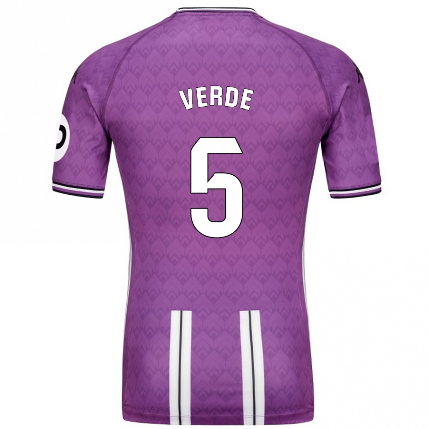 Kids Football Adrián Verde #5 Purple White Home Jersey 2024/25 T-Shirt Za