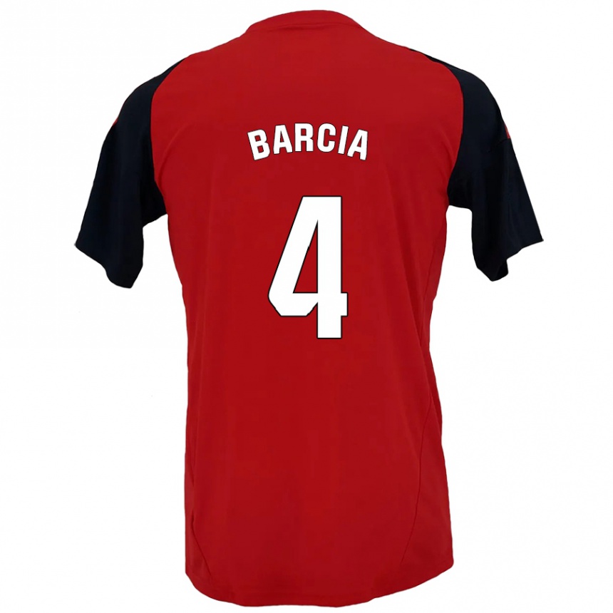 Kids Football Sergio Barcia #4 Red Black Home Jersey 2024/25 T-Shirt Za