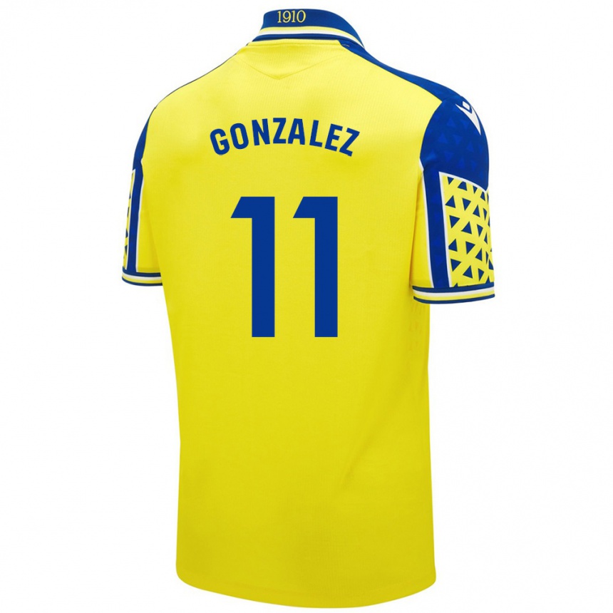 Kids Football Chus González #11 Yellow Blue Home Jersey 2024/25 T-Shirt Za