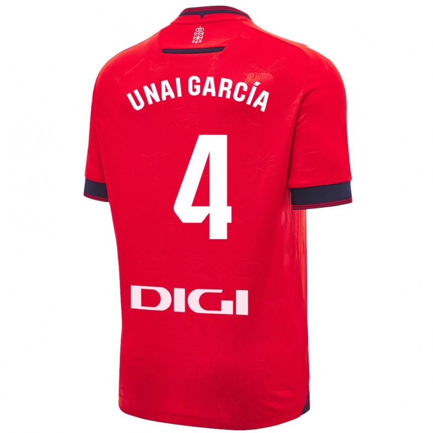 Kids Football Unai García #4 Red White Home Jersey 2024/25 T-Shirt Za