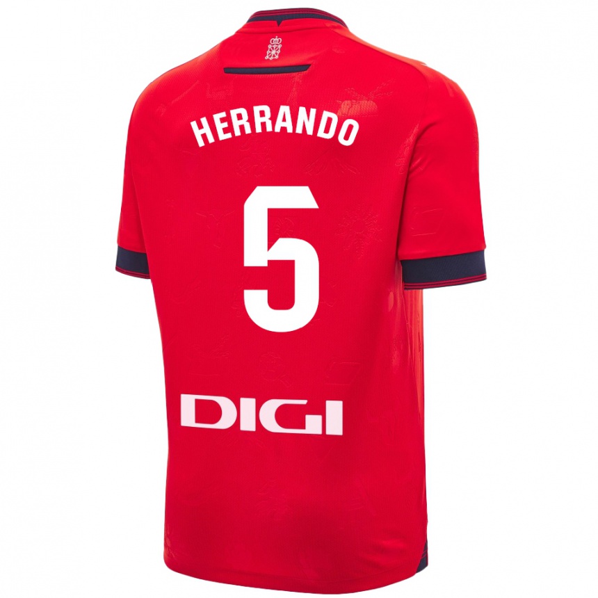 Kids Football Jorge Herrando #5 Red White Home Jersey 2024/25 T-Shirt Za