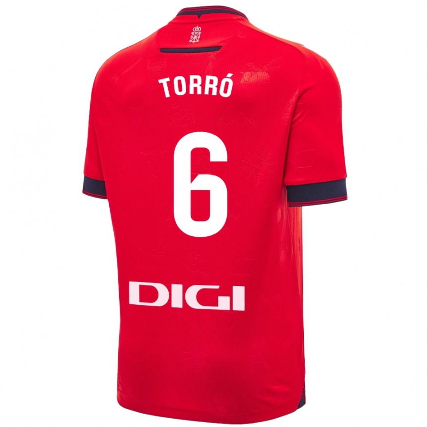 Kids Football Lucas Torró #6 Red White Home Jersey 2024/25 T-Shirt Za