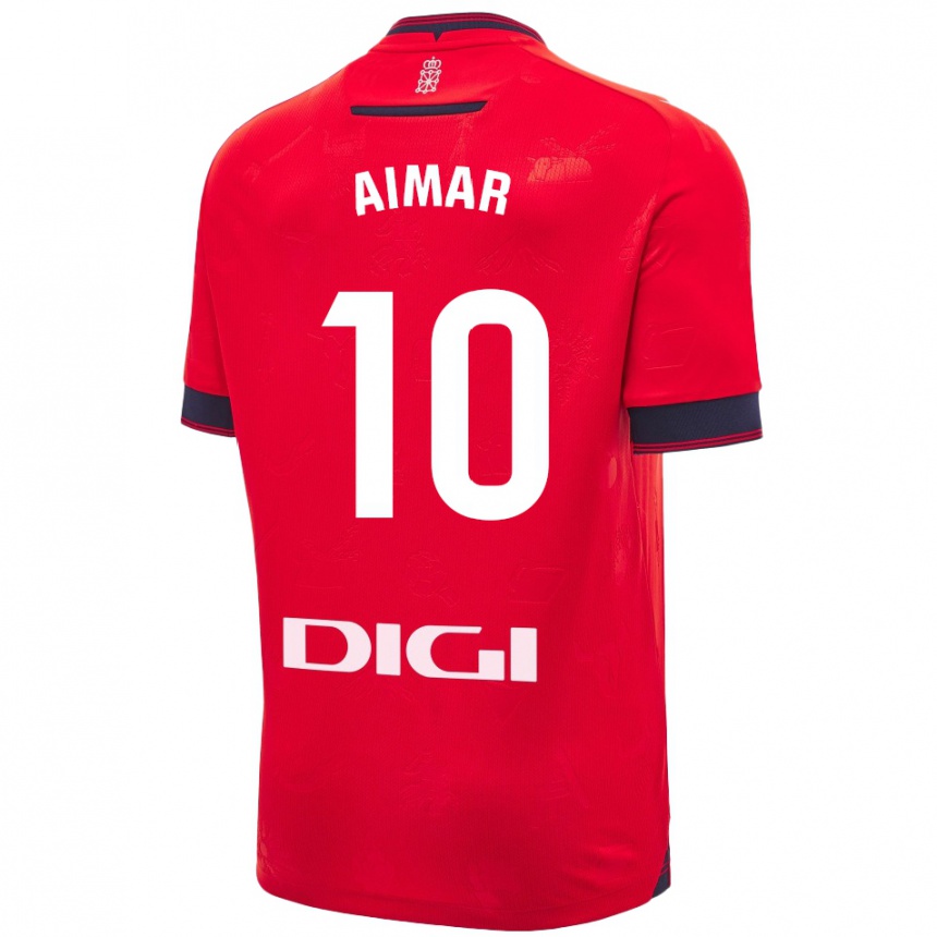 Kids Football Aimar Oroz #10 Red White Home Jersey 2024/25 T-Shirt Za