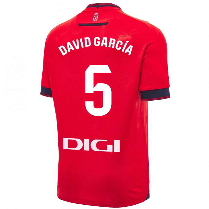 Kids Football David García #5 Red White Home Jersey 2024/25 T-Shirt Za