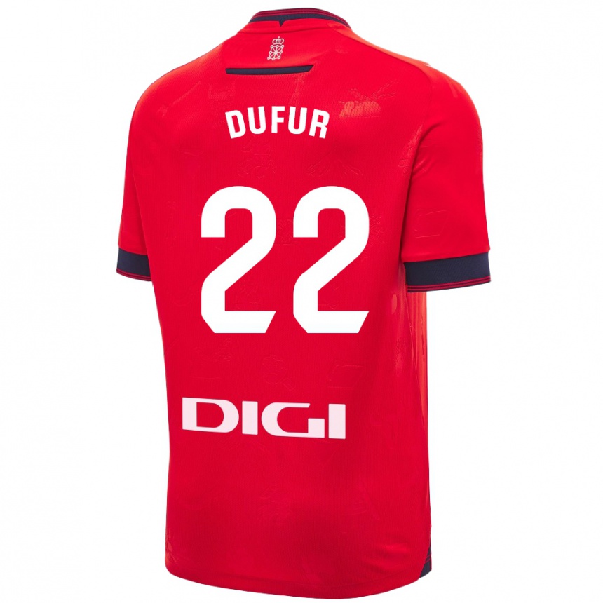 Kids Football Ander Dufur #22 Red White Home Jersey 2024/25 T-Shirt Za