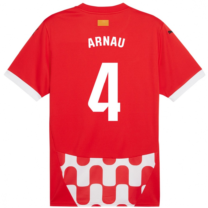 Kids Football Arnau Martínez #4 Red White Home Jersey 2024/25 T-Shirt Za