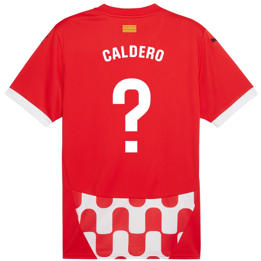 Kids Football Nil Caldero #0 Red White Home Jersey 2024/25 T-Shirt Za