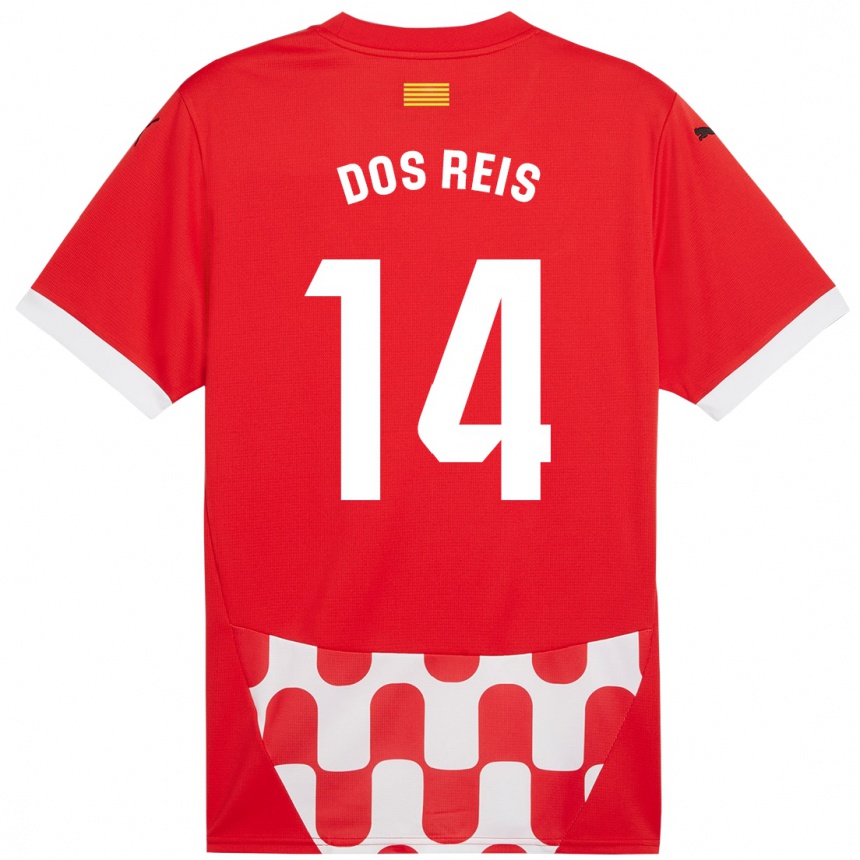 Kids Football Leo Dos Reis #14 Red White Home Jersey 2024/25 T-Shirt Za