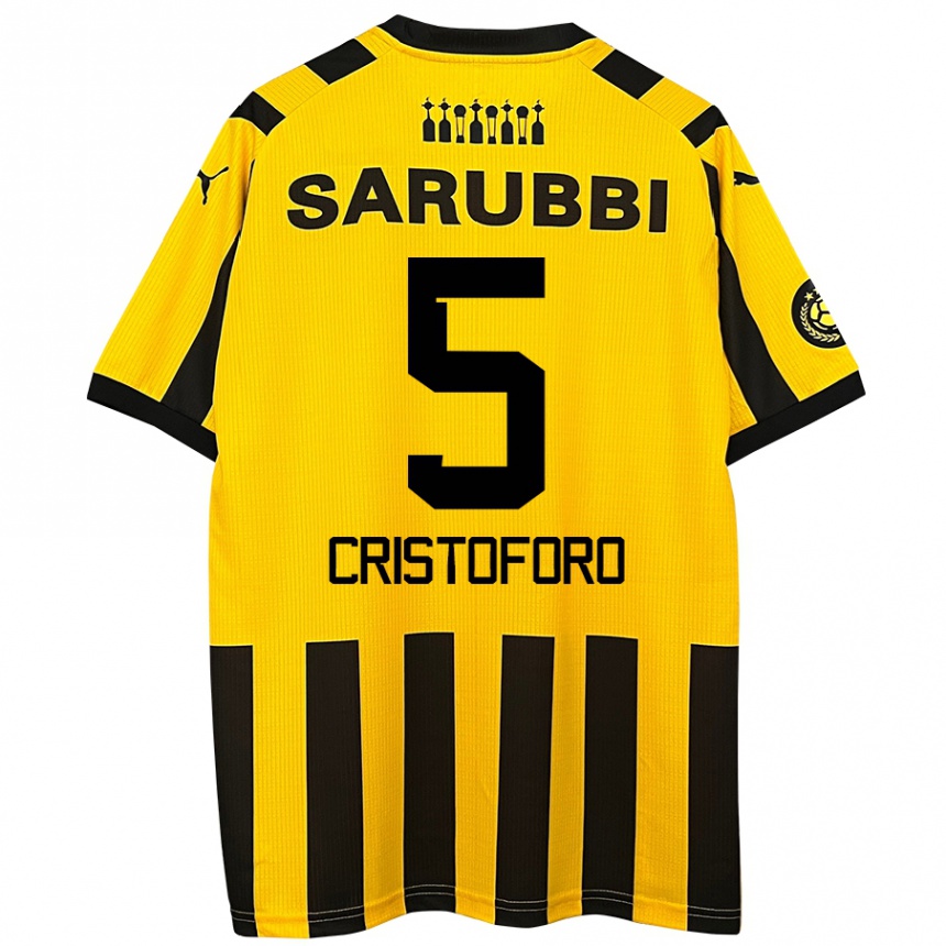 Kids Football Sebastián Cristóforo #5 Yellow Black Home Jersey 2024/25 T-Shirt Za