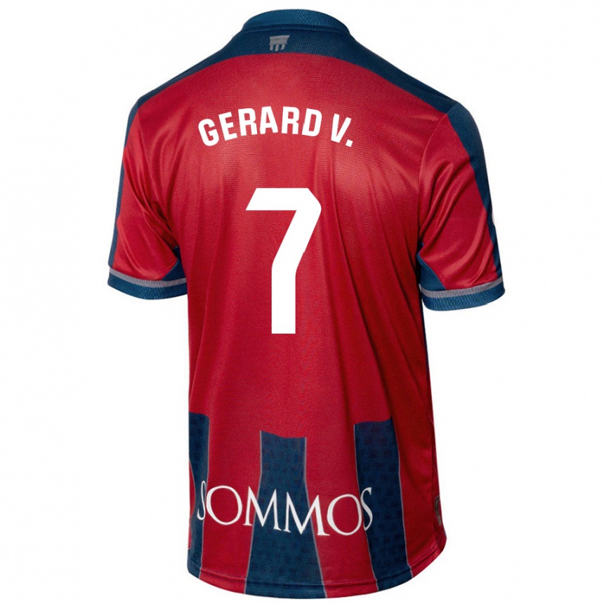 Kids Football Gerard Valentín #7 Red Blue Home Jersey 2024/25 T-Shirt Za