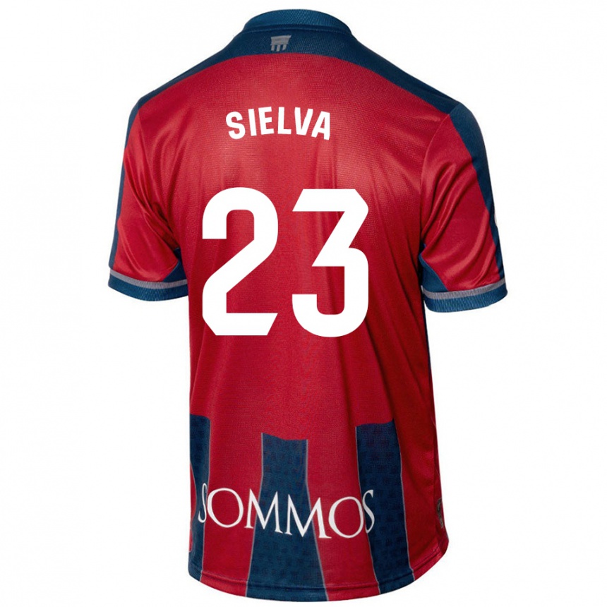 Kids Football Óscar Sielva #23 Red Blue Home Jersey 2024/25 T-Shirt Za