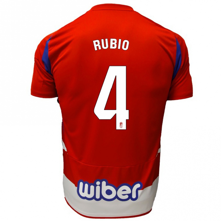 Kids Football Miguel Rubio #4 Red White Blue Home Jersey 2024/25 T-Shirt Za