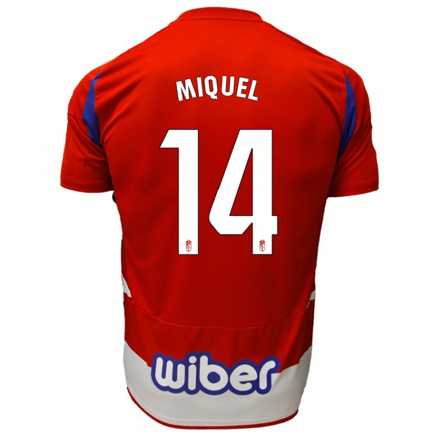 Kids Football Ignasi Miquel #14 Red White Blue Home Jersey 2024/25 T-Shirt Za