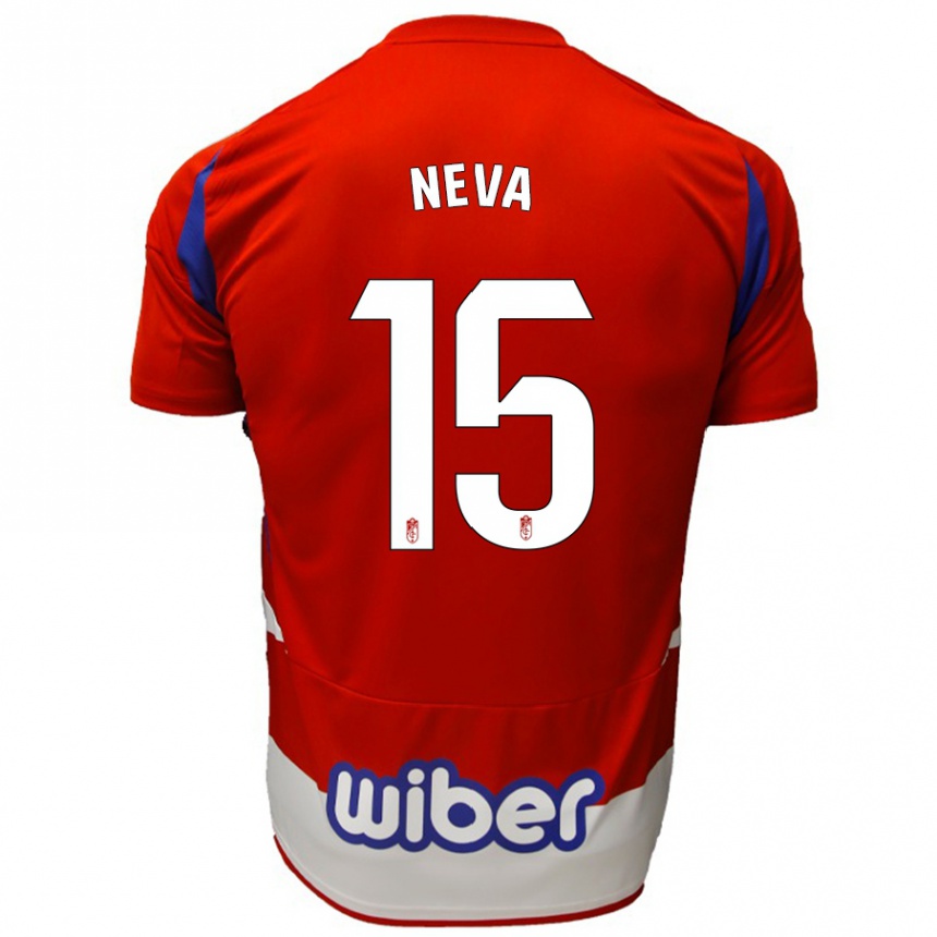 Kids Football Carlos Neva #15 Red White Blue Home Jersey 2024/25 T-Shirt Za